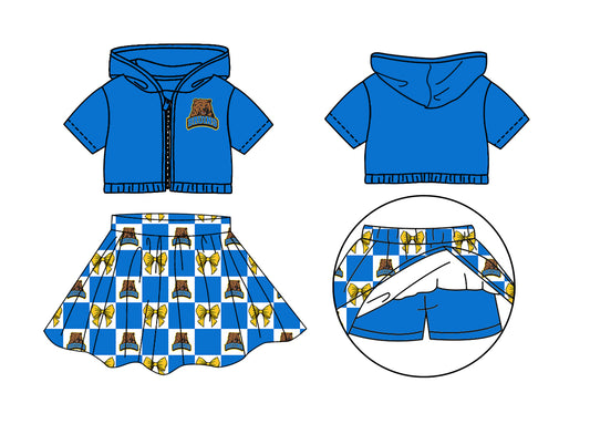 Preorder (moq 5)Baby Girls UCLA Bruins Bows Zip Hoodie Jackets Skirt Short Team Clothes Sets