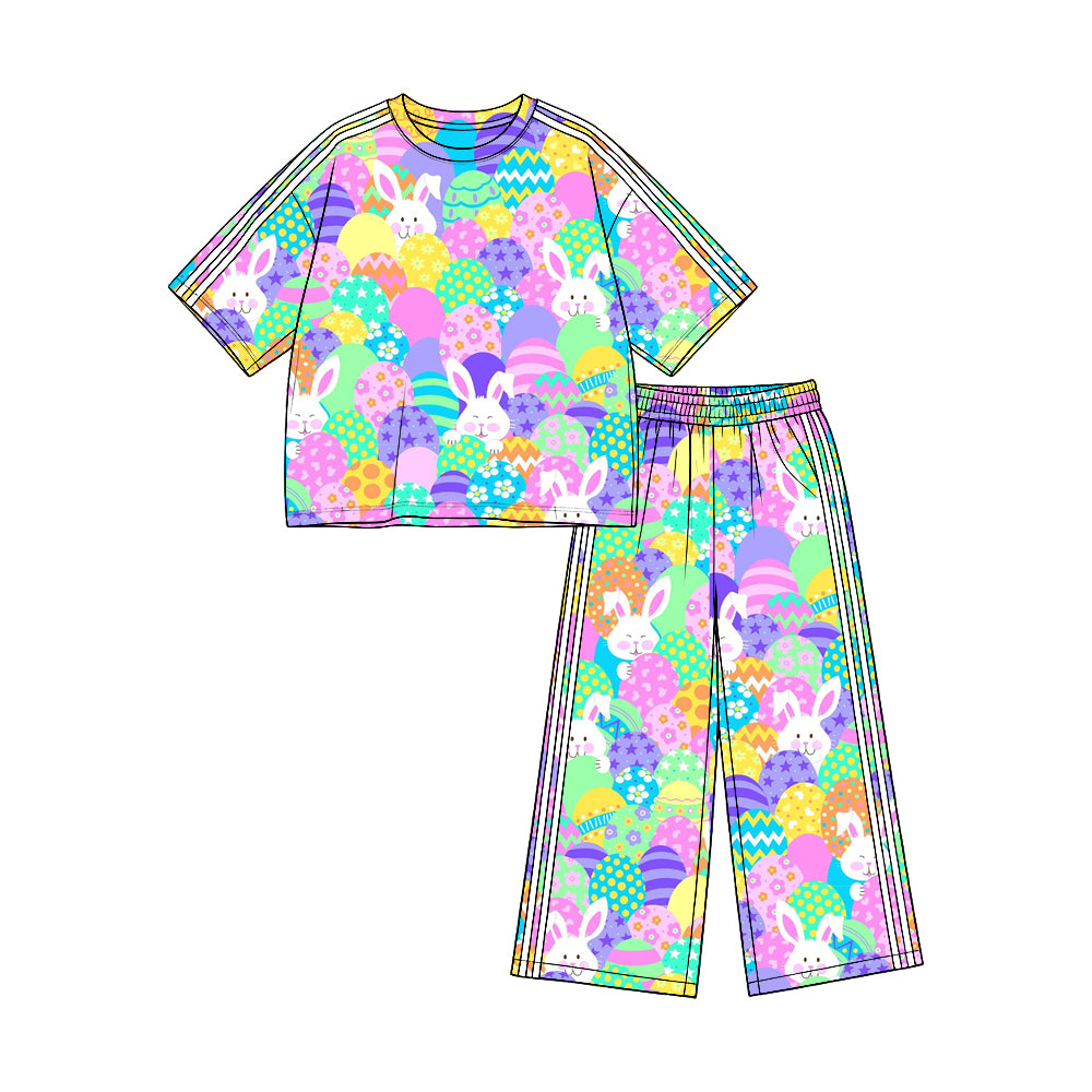 Preorder (moq 5)Baby Girls Rabbit Flower Eggs Top Pockets Flare Pant Easter Clothes Set