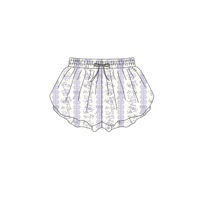 Preorder(moq 5) Baby Girls Lavender Bows Flowers Stripes Ruffle Shorts Bottom