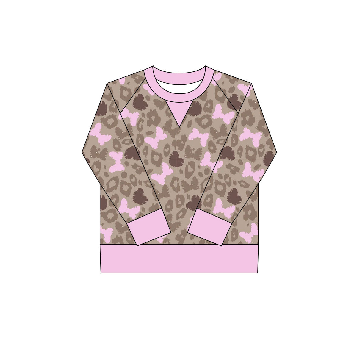 Preorder(moq 8)Baby Girls Brown Leopard Butterfly Long Sleeve Tee Shirts Top