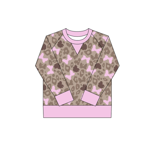 Preorder(moq 8)Baby Girls Brown Leopard Butterfly Long Sleeve Tee Shirts Top