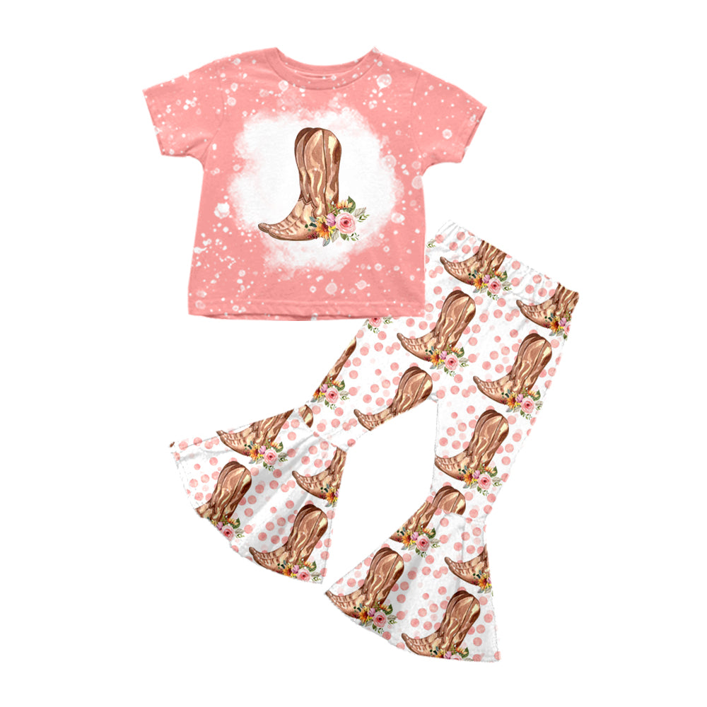Baby Girls Boots Western Tee Top Dots Bell Pants Clothes Sets preorder(moq 5)