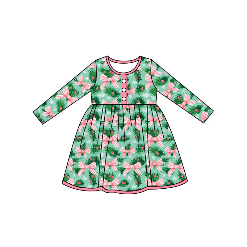 Baby Girls Christmas Tree Bow Knee Length Dresses Preorder(moq 5)