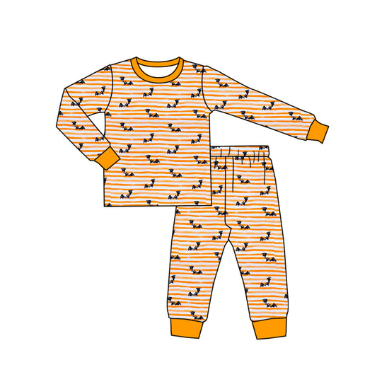 Baby Boys Orange Stripes Bats Halloween Tee Legging Pajamas Clothes Sets Preorder(moq 5)