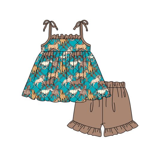 Baby Girls Rodeo Horse Tunic Ruffle Shorts Clothes Sets preorder(moq 5)