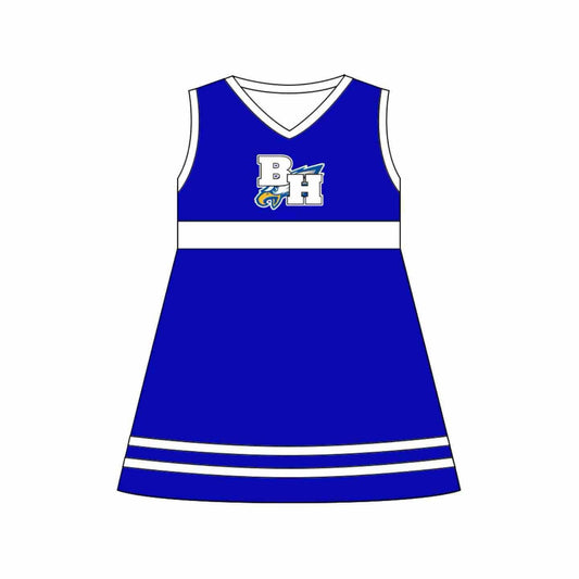 Preorder (moq 5)Baby Girls BH Blue Eagle Team Sleeveless Knee Length Dresses