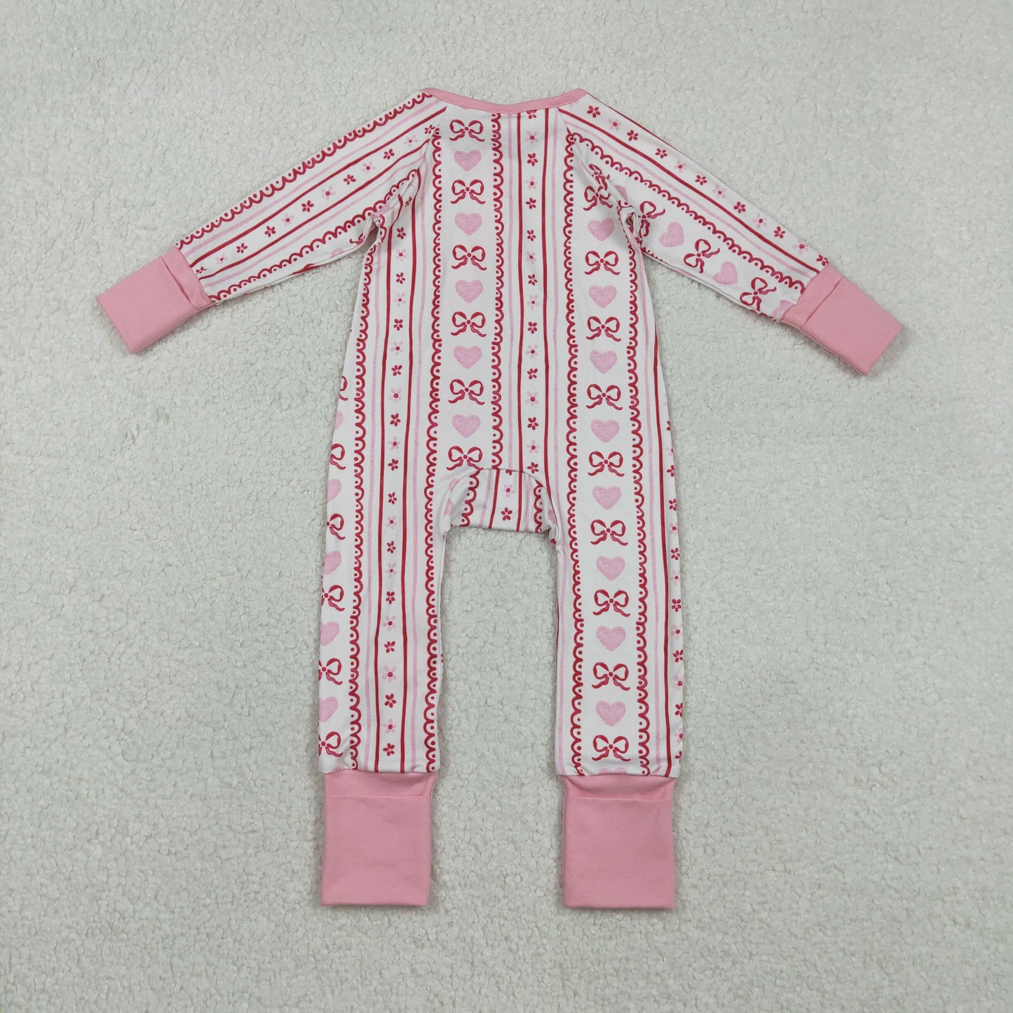 Baby Girls Pink Bows Hearst Stripe Valentines Two Way Ruffle Zip Convertible Rompers
