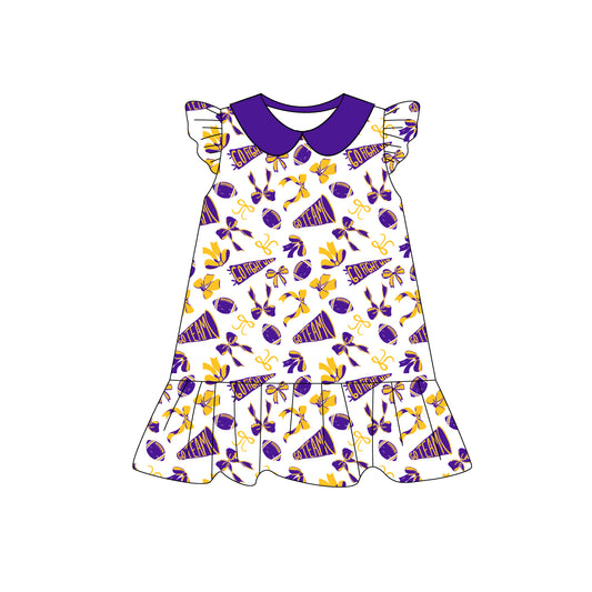 Preorder (moq 5)Baby Girls Purple flutter sleeve Team Knee Length Dresses