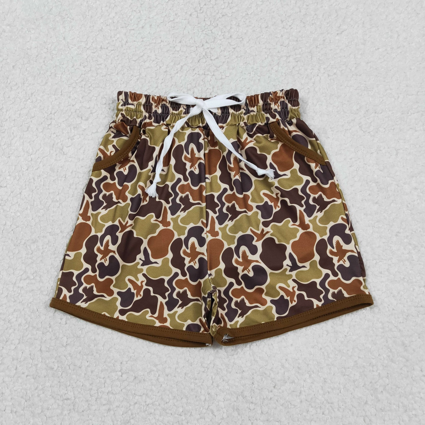 Baby Boys Olive Brown Ducks Camo Hunting Pockets Shorts Bottom