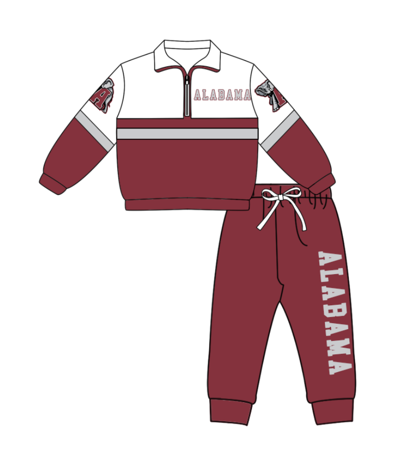 Preorder (moq 5)Baby Boys Alabama Elephants Zipper Pullover Jogger Pants Team Clothes Set