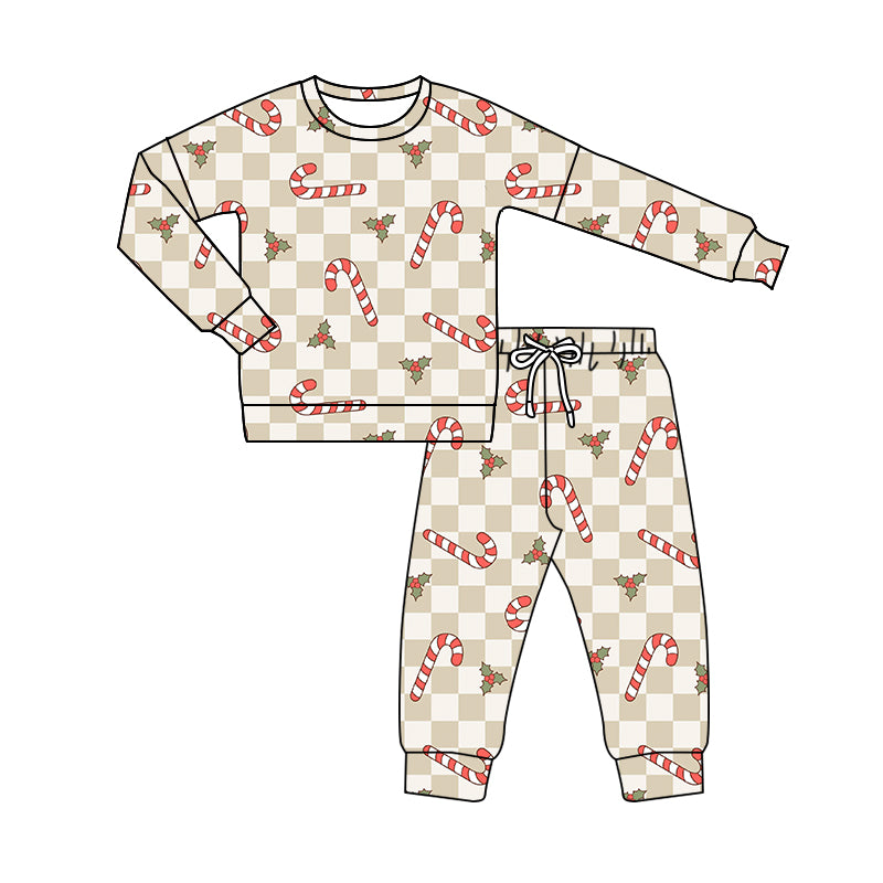 Baby Boys Christmas Candy Cane Checkered Top Pants Pajamas Clothes Sets preorder(MOQ 5)