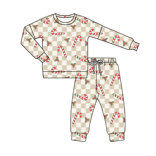 Baby Boys Christmas Candy Cane Checkered Top Pants Pajamas Clothes Sets preorder(MOQ 5)