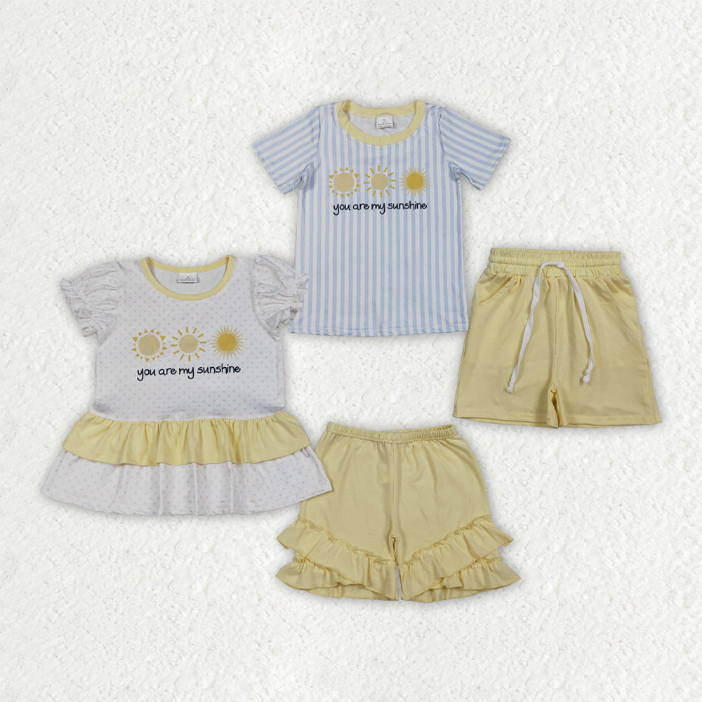Sibling Baby Boys Girls Short Sleeve You are My Sunshine Top Short Clothes Sets