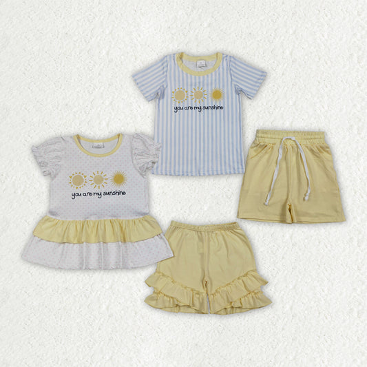 Sibling Baby Boys Girls Short Sleeve You are My Sunshine Top Short Clothes Sets