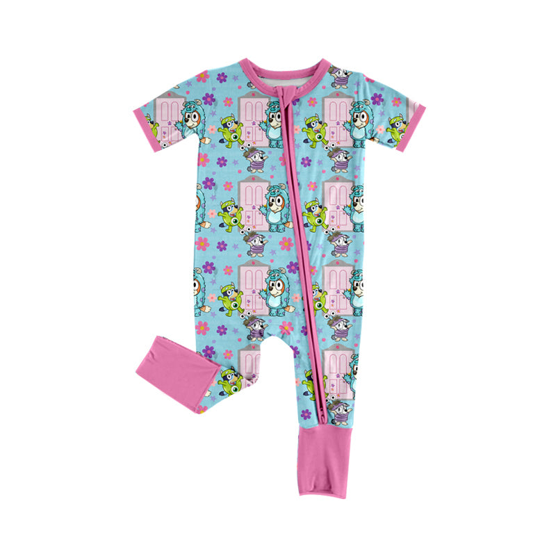 Infant Baby Girls Dog Family Pink Zip Rompers preorder(moq 5)