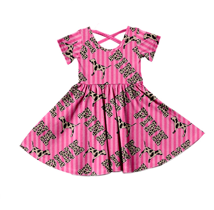 Baby Girls Pink Dog Leopard Flutter Sleeve Twirl Dresses preorder(moq 5)