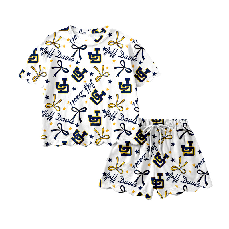 Preorder (moq 5)Baby Girls Jeff Davis Footballs Top Scallop Shorts Team Clothes Sets