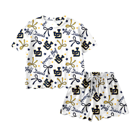 Preorder (moq 5)Baby Girls Jeff Davis Footballs Top Scallop Shorts Team Clothes Sets