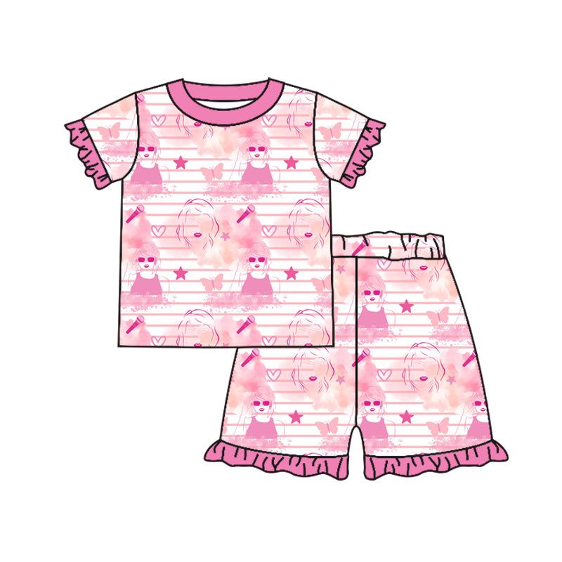 Baby Girls Pink Shirt Top Singer Summer Short Pajamas Clothes Sets Preorder(moq 5)