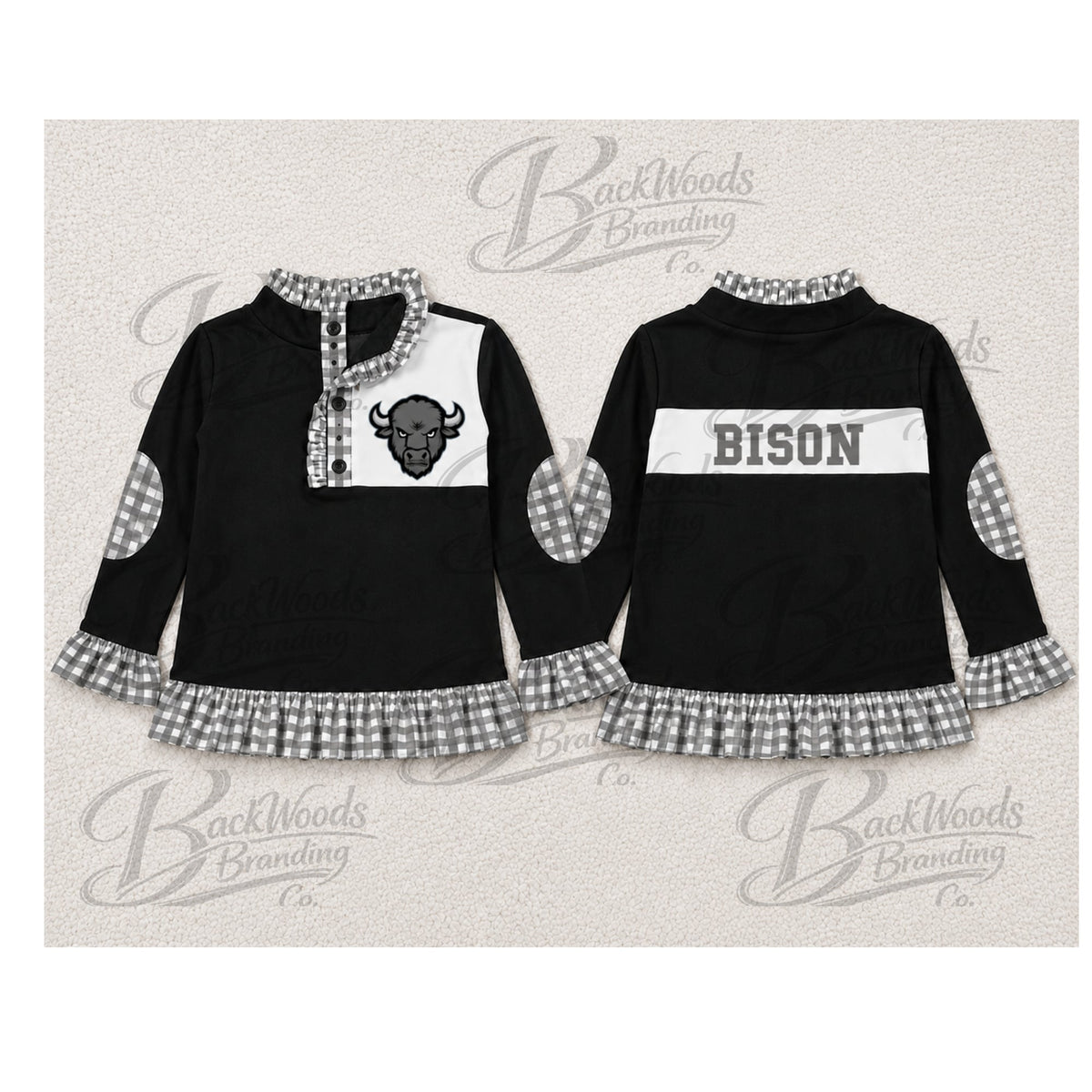 Preorder (moq 5)Baby Girls Bison Long Sleeve Zip Team Pullovers Tops