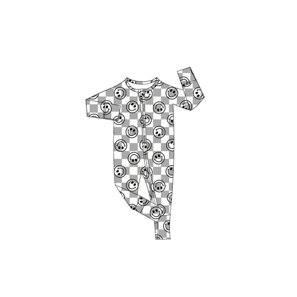 Preorder(moq 5)Baby Boys Gray Smiles Plaid Zipper Pant Rompers