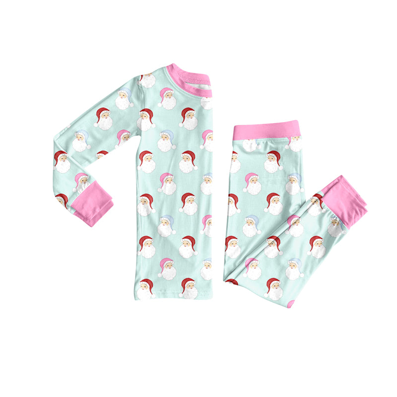 Preorder (moq 5)Baby Girls Long Sleeves Santa Plaid Top Pant Pajamas Set