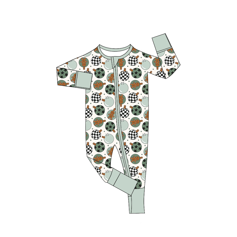 Preorder(moq 5)Baby Boys Christmas Green Disco Zipper Footie Rompers