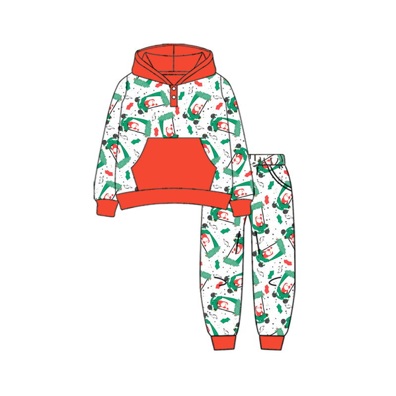 Preorder (moq 5)Baby Boys Long Sleeves Golf Trucks Santa Button Pockets Hoodies Top Legging Pants Fall Set