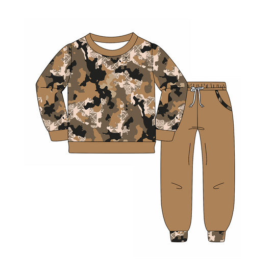 Preorder (moq 5)Baby Boys Camo Shirt Top Pockets Jogger Hunting Clothes Set