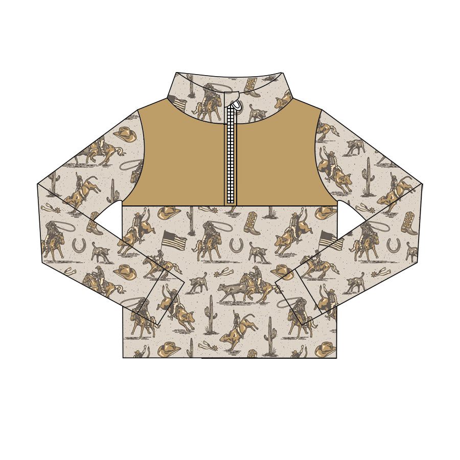 Preorder (moq 5)Baby Boys Horse Rodeos Boots Western Zip Pullovers Tops