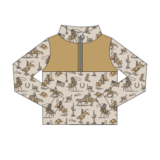 Preorder (moq 5)Baby Boys Horse Rodeos Boots Western Zip Pullovers Tops