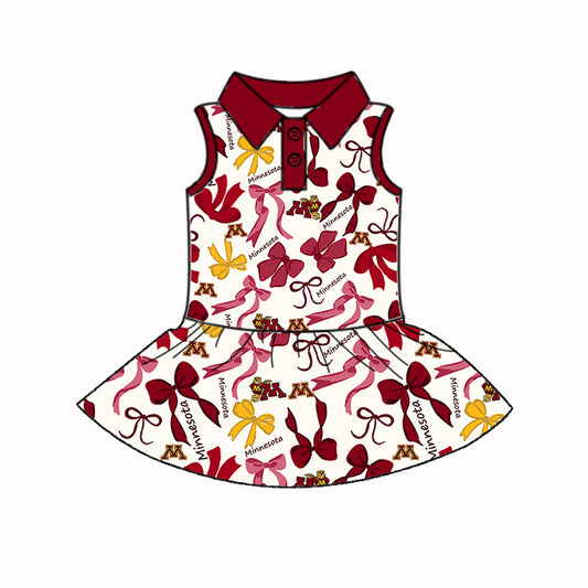 Preorder (moq 5)Baby Girls Sleeveless Yellow Red Bows Plaid Button Team Knee Length Dresses