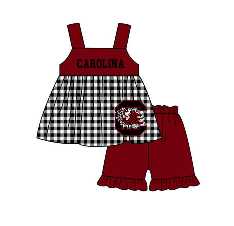 Preorder moq 5 Baby Girls Carolina Tunic Ruffle Short Team Clothes Set