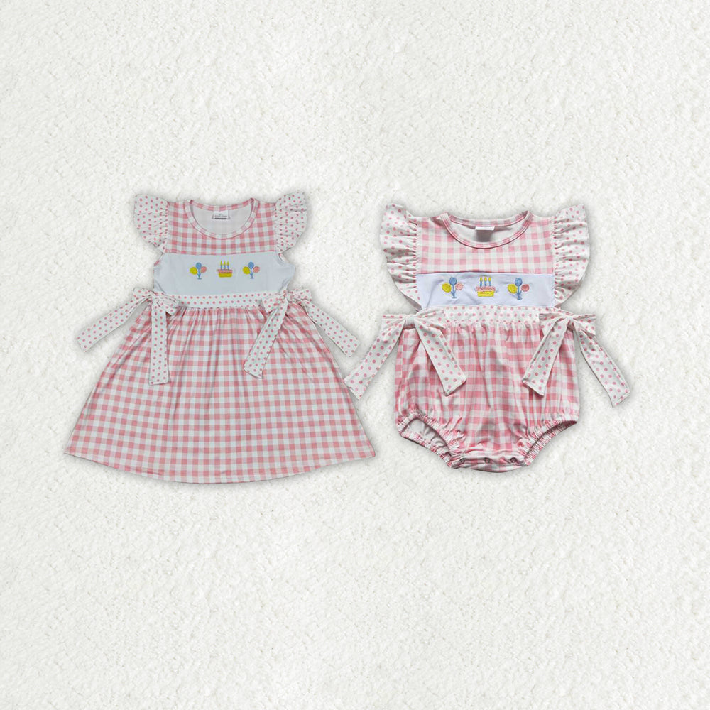 Sibling Baby Girls Birthday Flutter Sleeve Bows Rompers Dresses