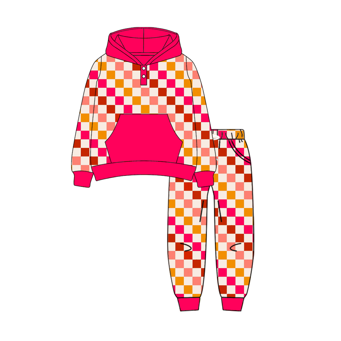 Preorder (moq 5)Baby Boys Long Sleeves Pink Plaid Button Pockets Hoodies Top Legging Pants Set