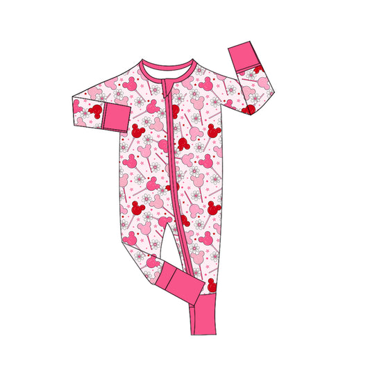 Preorder (moq 5)Baby Girls Mouses Candy Flowers Zipper Footie Rompers