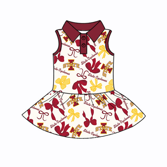 Preorder (moq 5)Baby Girls Red Sleeveless Bows Plaid State Button Team Knee Length Dresses