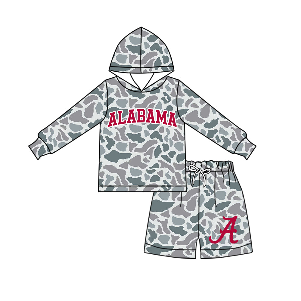 Preorder (moq 5) Baby Boys Grey Camo Alabama Long Sleeve Hoodie Short Team Clothes Sets