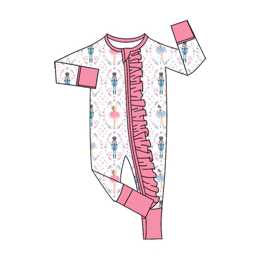 Preorder (moq 5)Baby Girls Flowers Soldiers Two Way Ruffle Zip Convertible Rompers