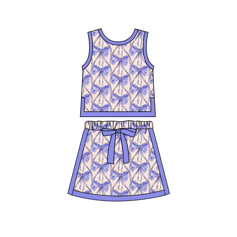 Preorder moq 5 Baby Girls Purple Bows Vests Skirt Shorts Clothes Set