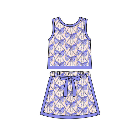 Preorder moq 5 Baby Girls Purple Bows Vests Skirt Shorts Clothes Set