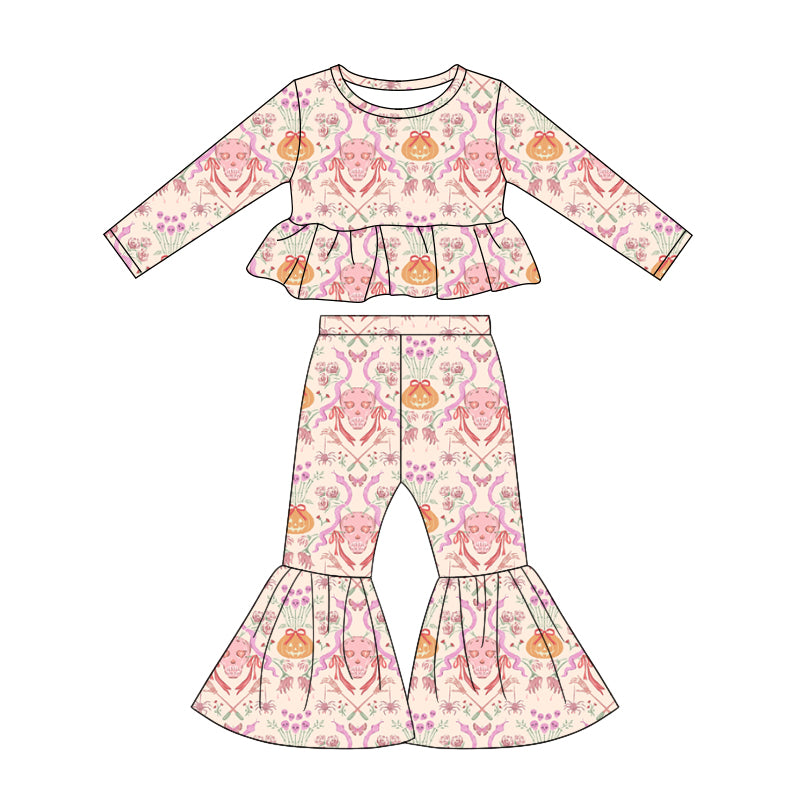 Preorder (moq 5)Baby Girls Ghost Pumpkins Tunic Bell Bottom Pants Halloween Clothes Set