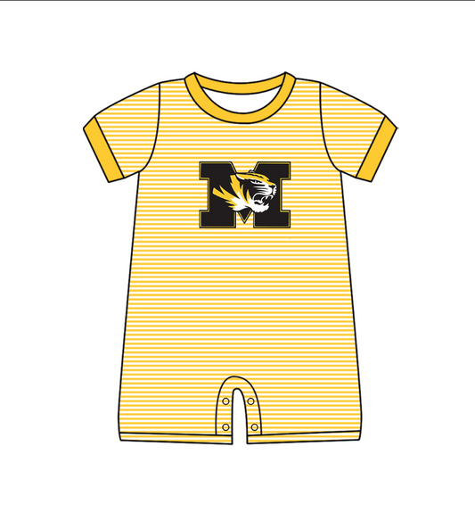 Preorder (moq 5)Baby Boys Short Sleeve M Tigers Team Stripe Rompers