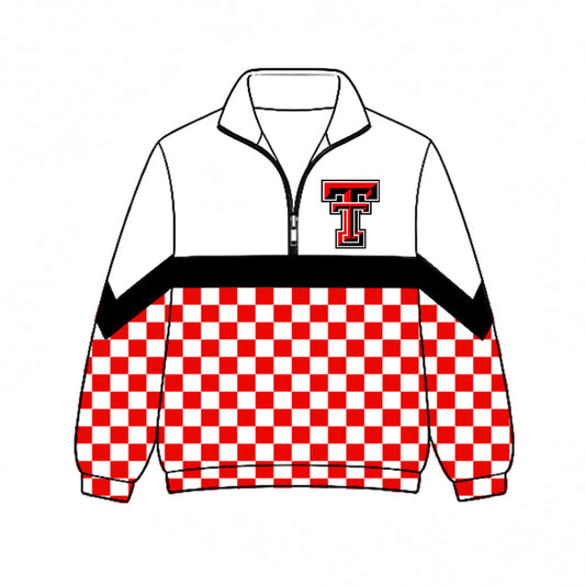 Preorder (moq 5)Baby Boys Red Checked TT Team Zip Pullovers Top