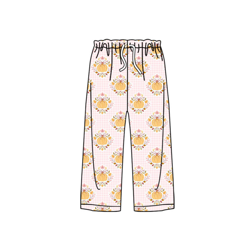 Preorder (moq 5)Baby Girls Pink Checked Flowers Pumpkins Fall Straight Pant Bottom