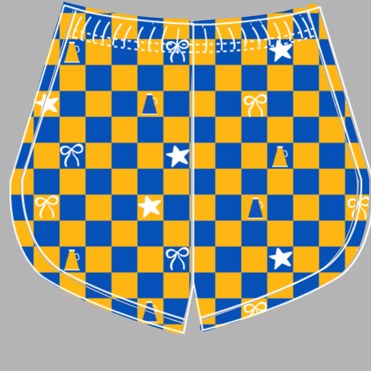 Preorder (moq 5)Baby Girls Yellow Blue Checked Cheer Team Shorts Bottoms