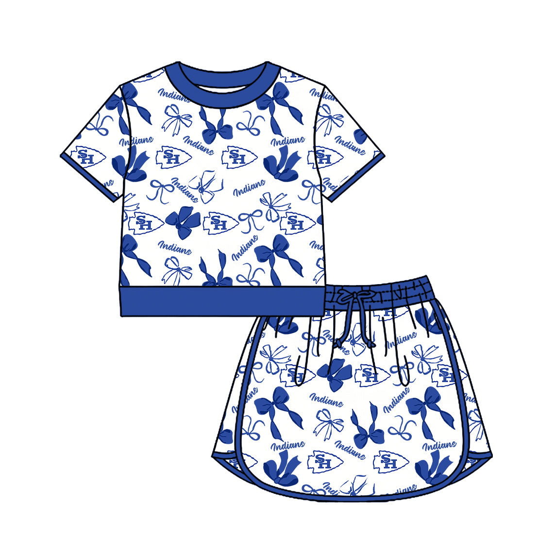 Preorder (moq 5)Baby Girls Bows Indians Top Skirt Short Team Clothes Set