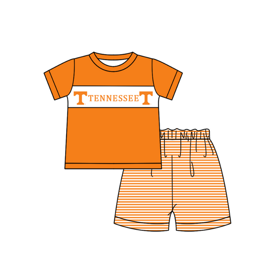 Preorder (moq 5)Baby Boys Orange Short Sleeve Tennessee Top Stripe Shorts Team Clothes Sets