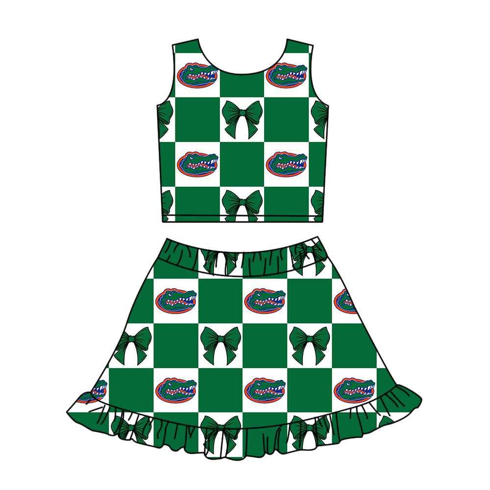 Preorder (moq 5)Baby Girls Crocodiles Bows Vests Top Ruffle Skirt Shorts Team Clothes Sets