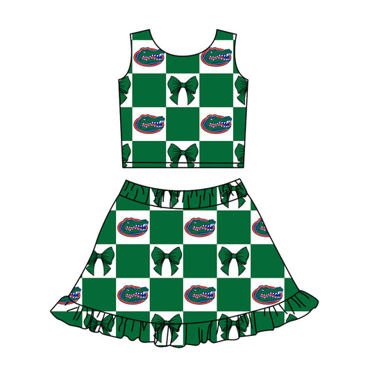 Preorder (moq 5)Baby Girls Crocodiles Bows Vests Top Ruffle Skirt Shorts Team Clothes Sets